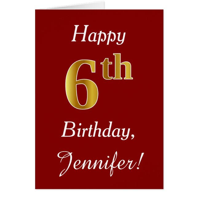 Simple Faux Gold 6Cumpleaños + Tarjeta de nombre p (Frente)
