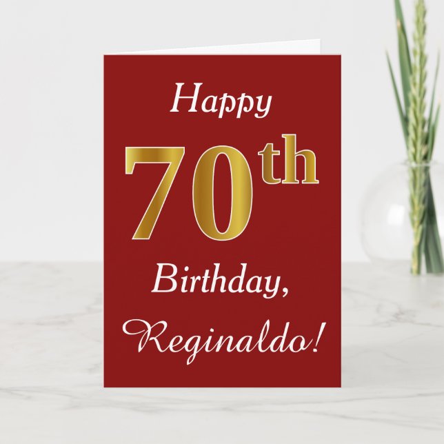 Simple Faux Gold 70th Birthday + Tarjeta de nombre (Anverso)