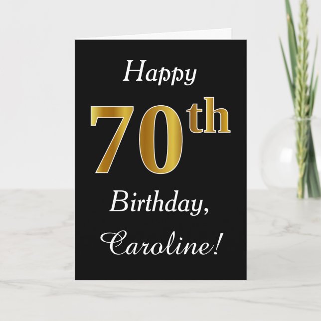 Simple Faux Gold 70th Birthday + Tarjeta de nombre (Anverso)