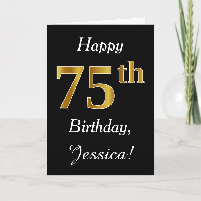 Simple Faux Gold 75th Birthday + Tarjeta de nombre (Anverso)