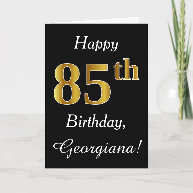 Simple Faux Gold 85th Birthday + Tarjeta de nombre (Anverso)