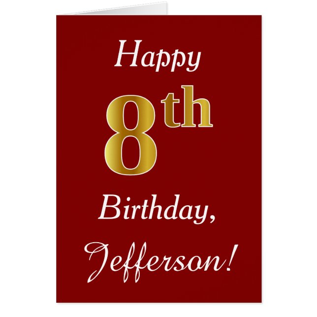 Simple Faux Gold 8Cumpleaños + Tarjeta de nombre p (Frente)