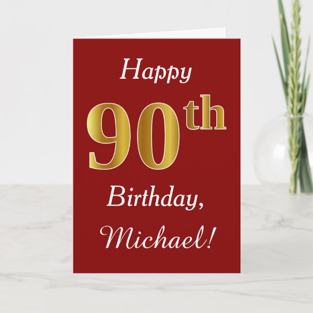 Simple Faux Gold 90th Birthday + Tarjeta de nombre (Anverso)