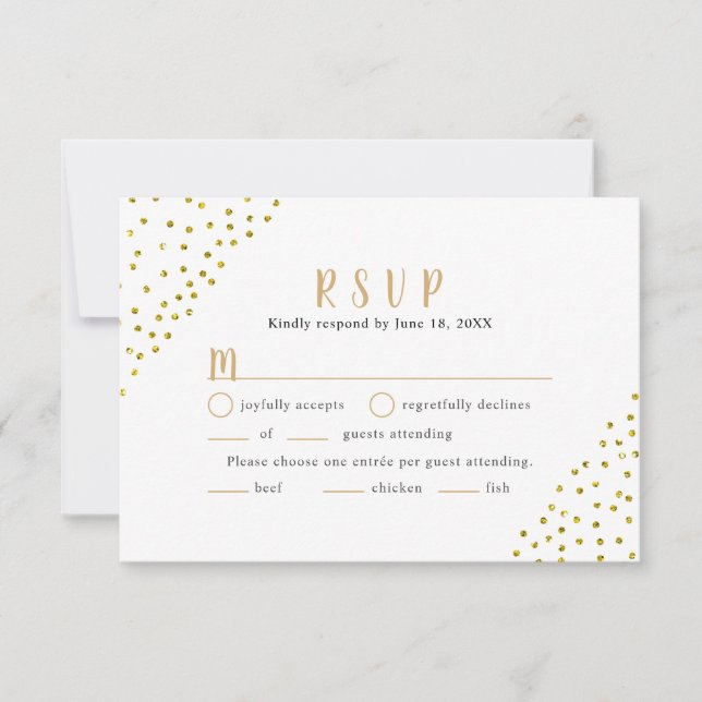 Simple Faux Gold Confetti Wedding RSVP + entrées (Anverso)