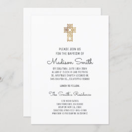 Simple Faux Gold Cross Baptism Invitación