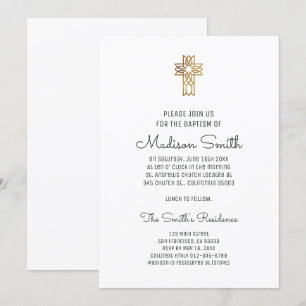 Simple Faux Gold Cross Baptism Invitación