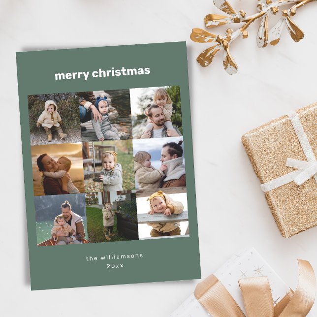 Simple Feliz Navidad Multi Photo Grid Cuadros Verd (Subido por el creador)
