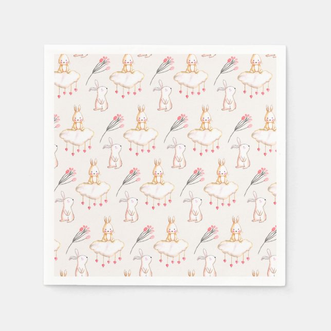 Simple Floral Bunny Pattern Easter | Servilleta de (Anverso)