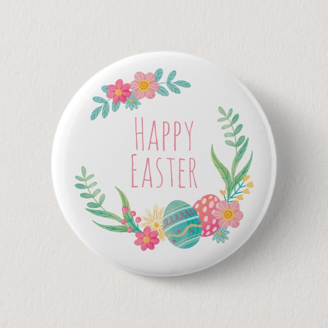 Simple Floral Feliz Pascua| Botón Pin (Anverso)