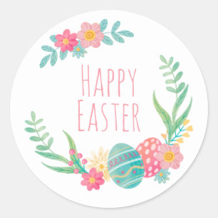 Simple Floral Feliz Pascua   Sello Pegatina
