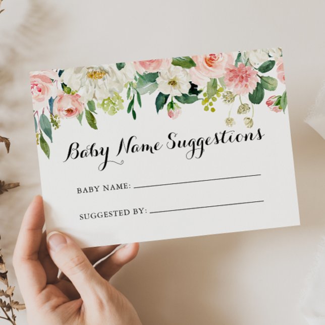 Simple Floral Green Baby Name Suggestions Card (Subido por el creador)