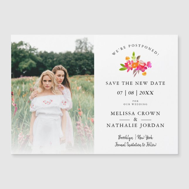 Simple Floral LGBT Engaged Couple Change Date (Anverso)