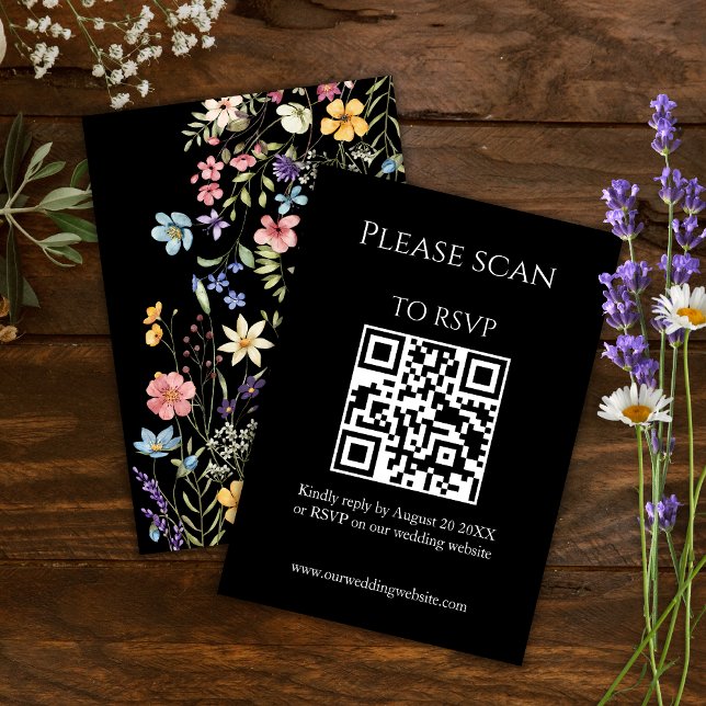 Simple Floral Moderno Código QR y Boda RSVP (Subido por el creador)