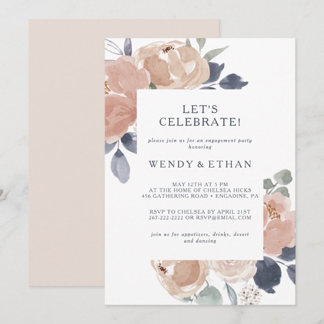 Simple floral rústica celebremos la invitación (Anverso / Reverso)