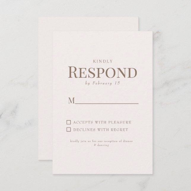 Simple Foliage Gold Text Blush RSVP de Boda (Anverso / Reverso)