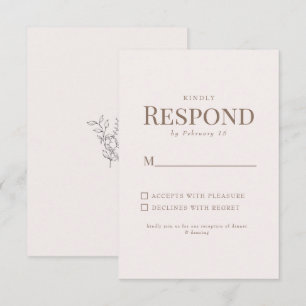Simple Foliage Texto Dorado Blush RSVP Boda