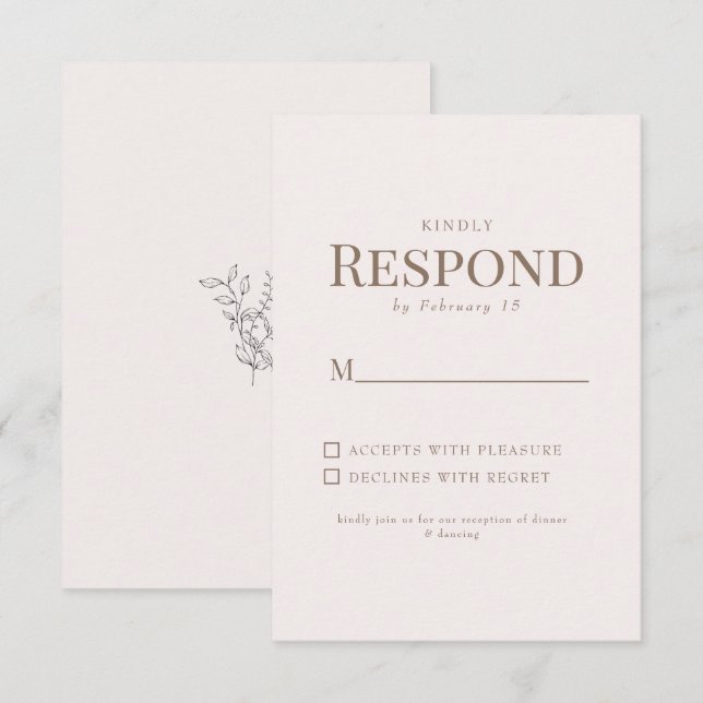 Simple Foliage Texto Dorado RSVP Boda Rubor (Anverso / Reverso)