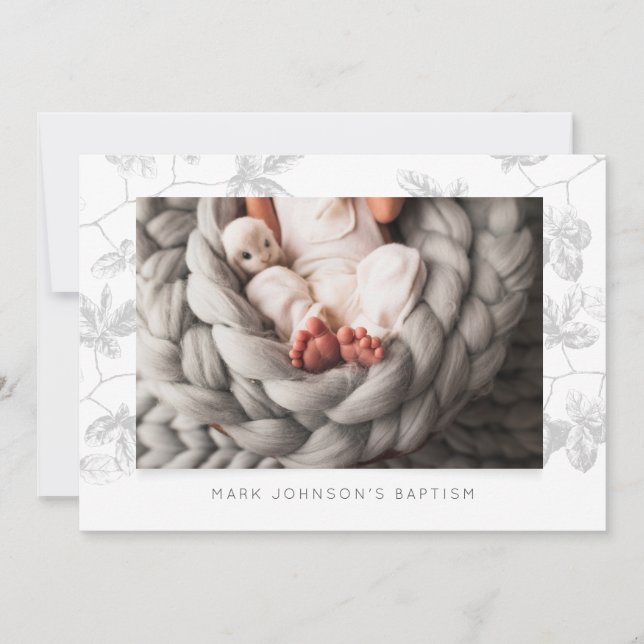 Simple foto Grey Foliage Baptism Party Invitación (Anverso)