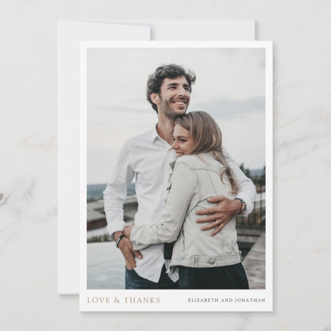 Simple foto moderna de oro gracias tarjeta Boda (Anverso)