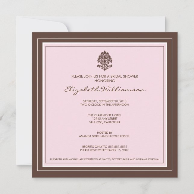 Simple Frame Bridal Shower Invitación (bebe rosa) (Anverso)