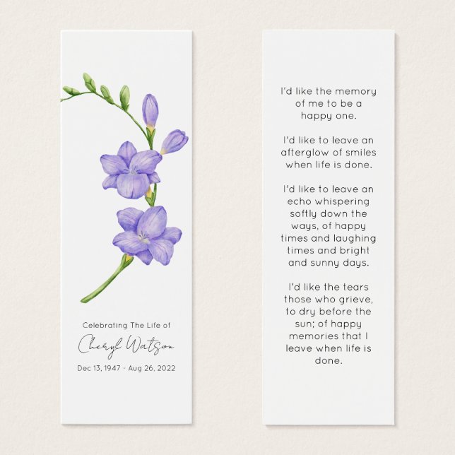 Simple Freesia Funeral Memorial Bookmark (Anverso y reverso)