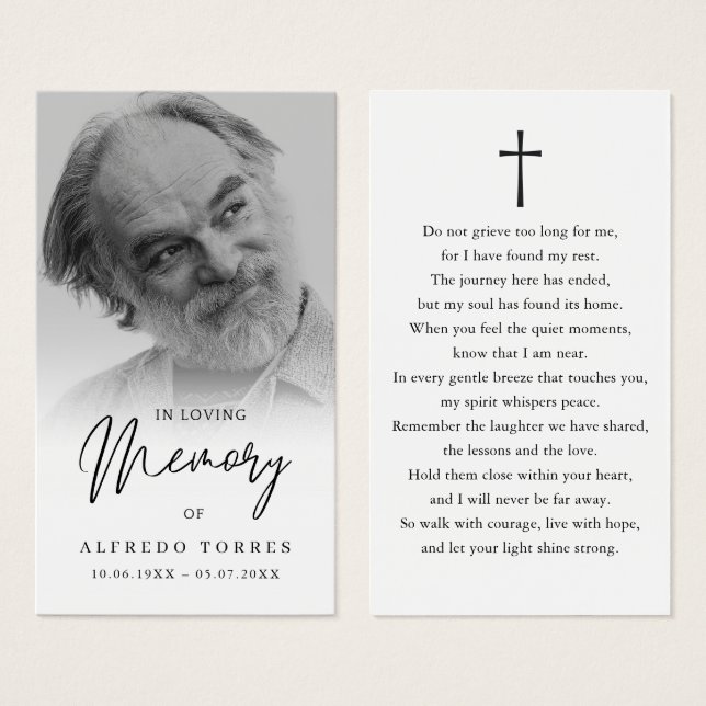 Simple Funeral Sympathy Photo Memorial Prayer Card (Anverso y reverso)