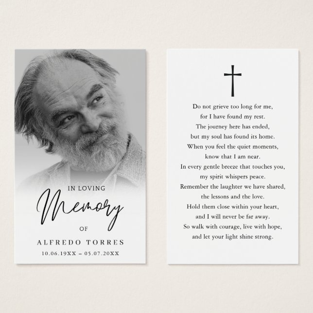 Simple Funeral Sympathy Photo Memorial Prayer Card (Anverso y reverso)