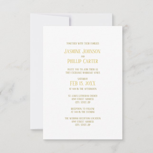 Simple Gold - Invitación de boda/recepción 3x5 (Anverso)
