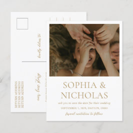 Simple Gold Modern Photo Invitación de Boda Save t