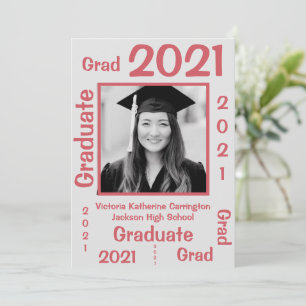 Simple GRAD Photo Name Red Graduation Invitación