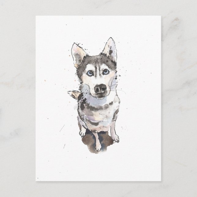 simple Gray Husky lindo perro divertido postal (Anverso)