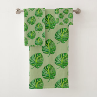 Simple Green Monstera Leaf Pattern on Sage Green