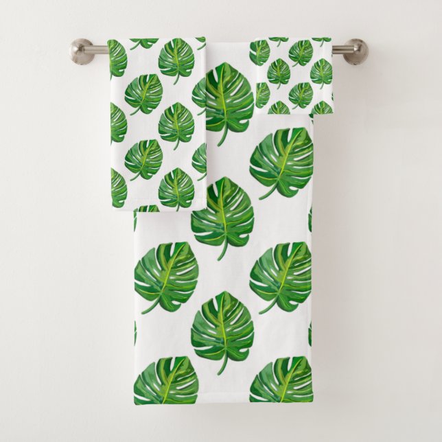 Simple Green Monstera Leaf Pattern on White (In situ)
