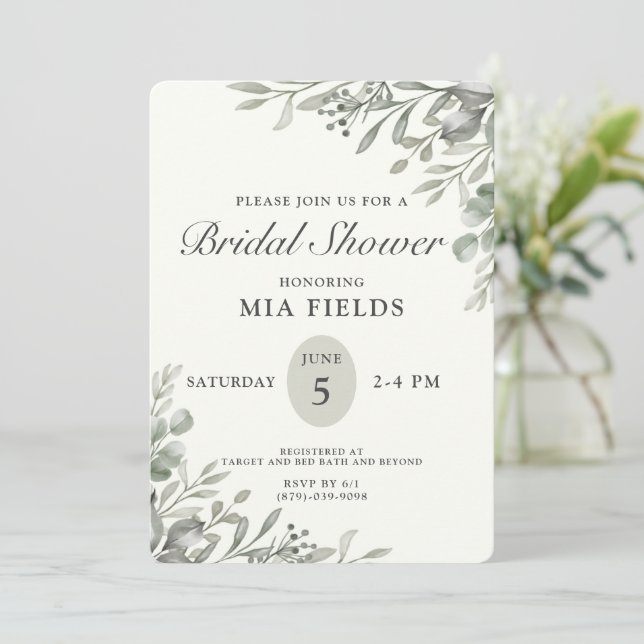 Simple Greenery Bridal Shower Invitación (Anverso de pie)