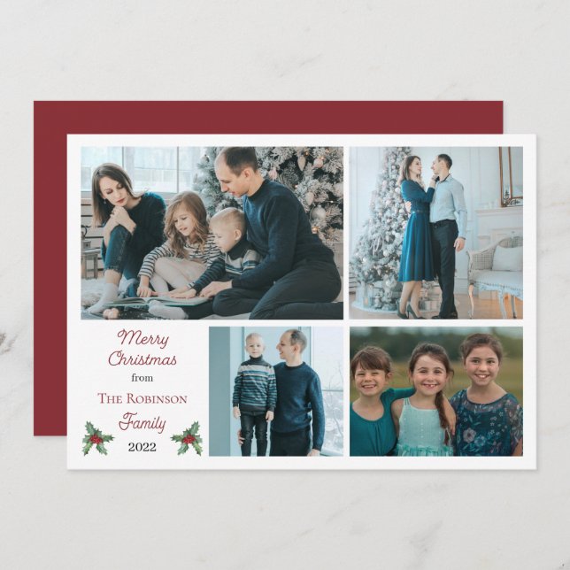 Simple Holly Berries Feliz Navidad 4 Foto (Anverso / Reverso)