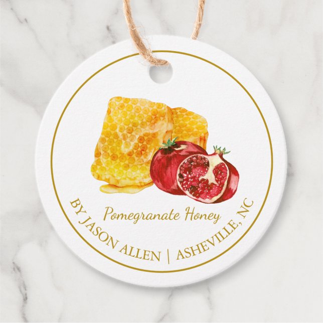 Simple Honeycomb Pomegranate Honey Hang Etiqueta (Anverso)