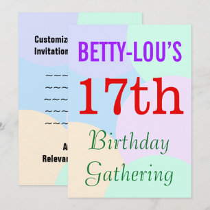 Simple invitación a "17.ª reunión de cumpleaños"