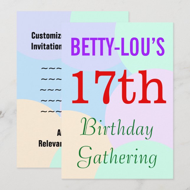 Simple invitación a "17.ª reunión de cumpleaños" (Anverso / Reverso)
