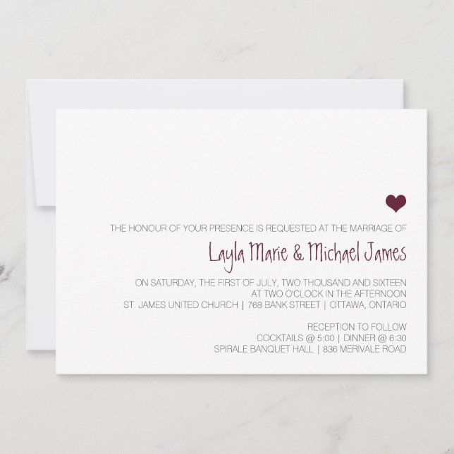 Simple invitación a la boda cardíaca de Marsala (Anverso)