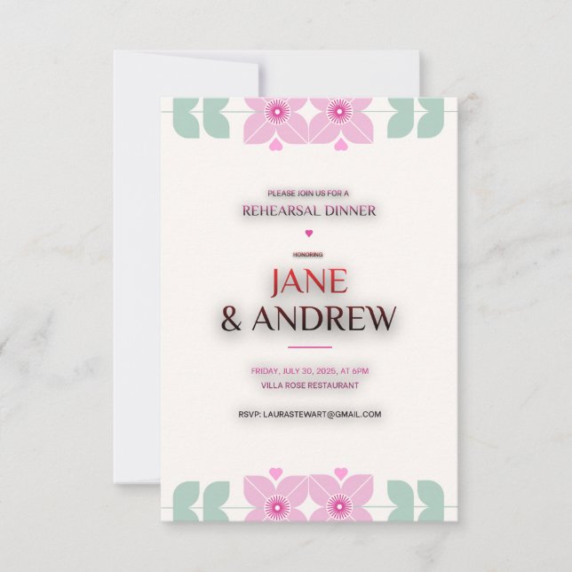 Simple invitación a la boda con toques de verde, (Anverso)