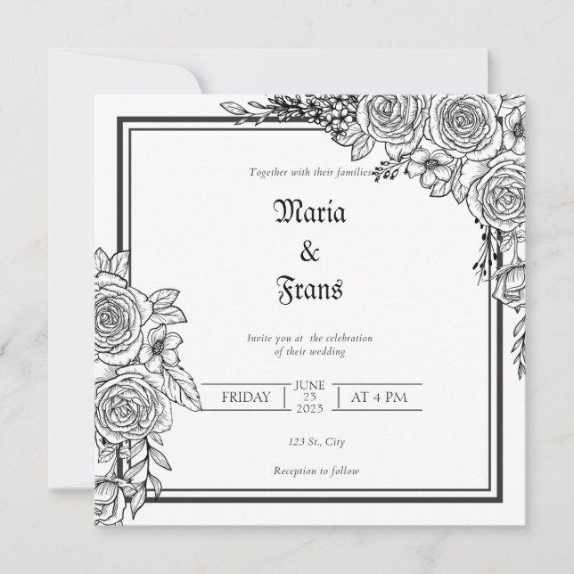Simple Invitación a la Boda Floral Romance. (Anverso)