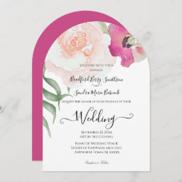 Simple invitación a la boda floral Rubor rosada Fu