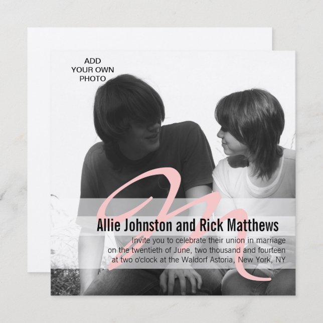Simple invitación a matrimonio fotográfico inicial (Anverso / Reverso)