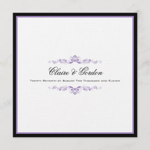 Simple invitación clásica de matrimonio negro y pú