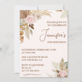 Simple invitación de 2º cumpleaños Modern Boho Flo