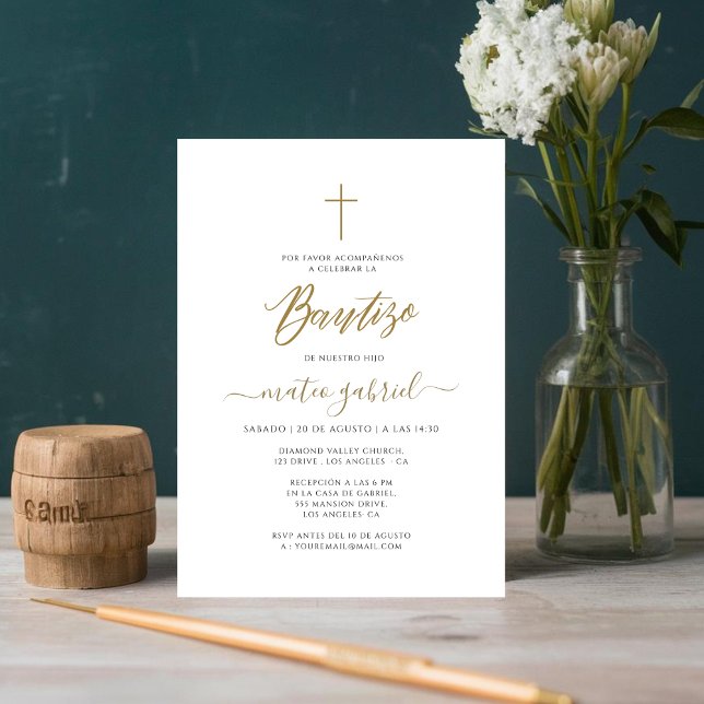 Simple Invitación De Bautizo Gold en Español (Subido por el creador)