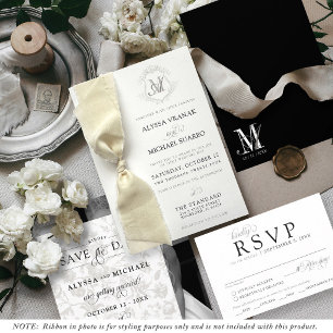 Simple Invitación de Boda con Cinta de Cresta Vint