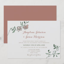 Simple Invitación de Boda con Rosa Polvorienta y V