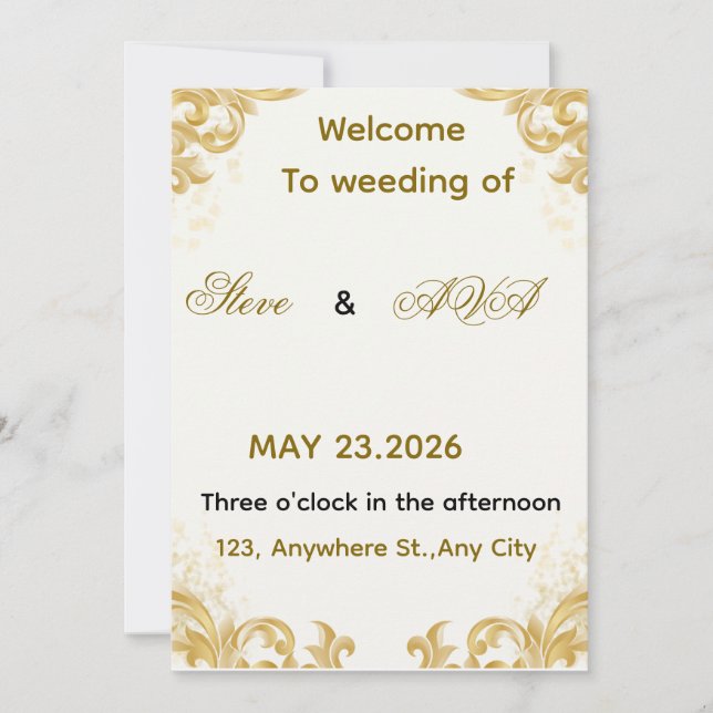 Simple Invitación de Boda en Oro – Suave y Elegant (Anverso)