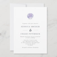 Simple Invitación de bodas en Playa Lilac Seashell
